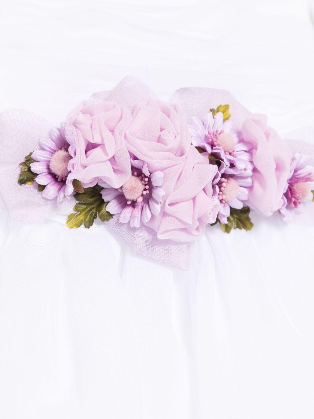 Abito per neonata Colorichiari bianco con arricciatura e applicazione a fiori - Rubino Kids