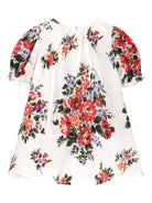 Abito per neonata Dolce & Gabbana Kids bianco a fiori con maniche a palloncino - Rubino Kids