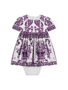 Abito per neonata Dolce & Gabbana Kids viola con stampa maioliche - Rubino Kids