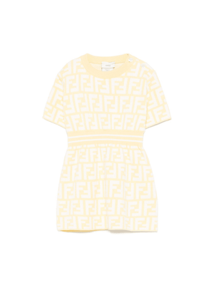 Abito per neonata Fendi Kids giallo con logo FF all-over