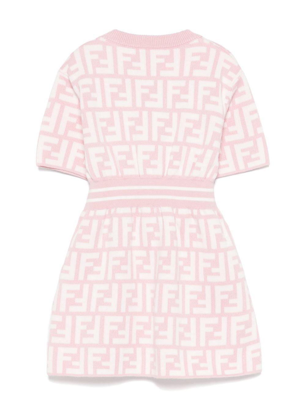 Abito per neonata Fendi Kids rosa con stampa monogramma FF - Rubino Kids