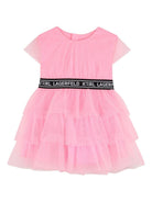 Abito per neonata Karl Lagerfeld Kids rosa con rifinitura logo - Rubino Kids