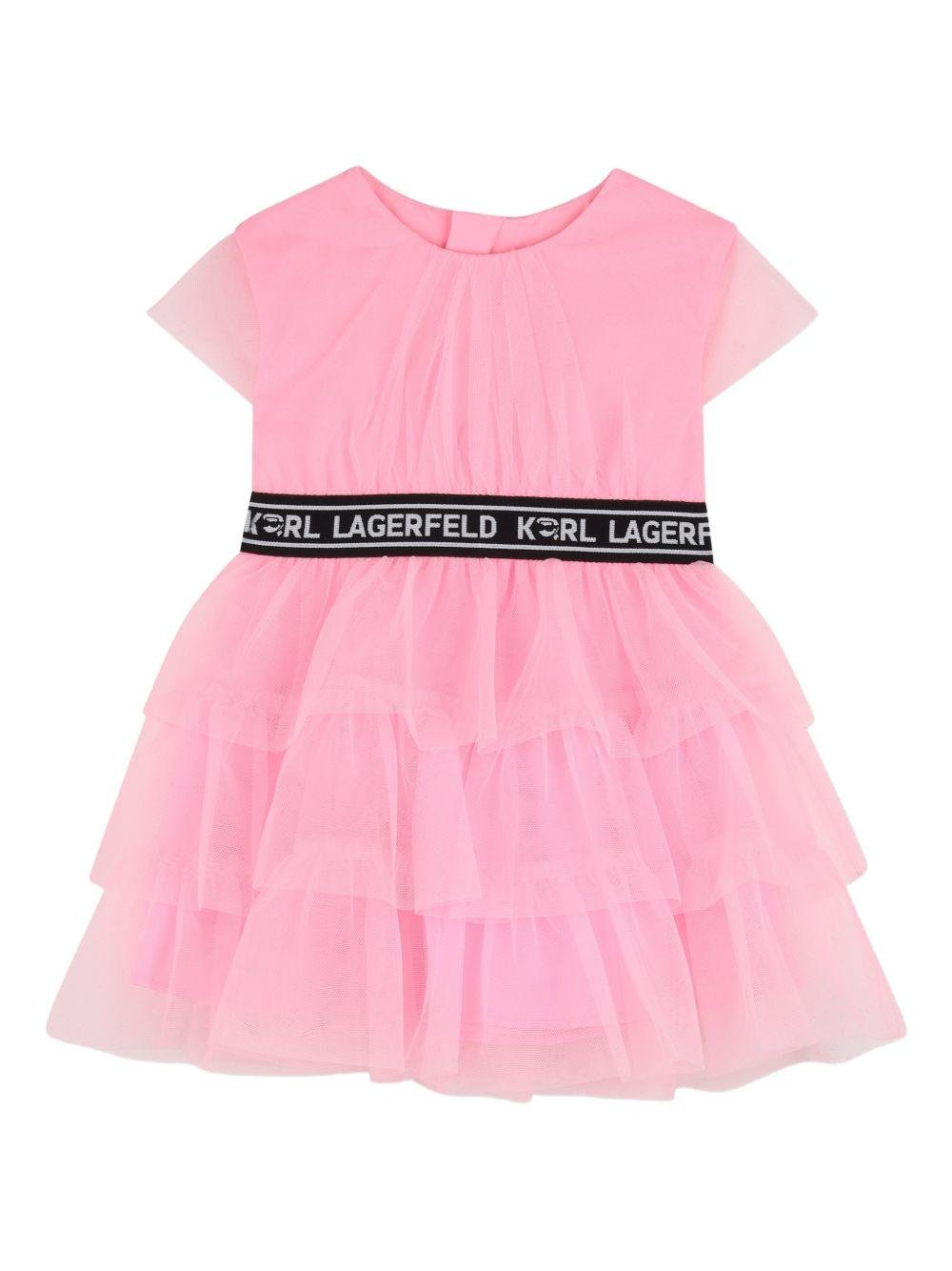 Abito per neonata Karl Lagerfeld Kids rosa con rifinitura logo - Rubino Kids
