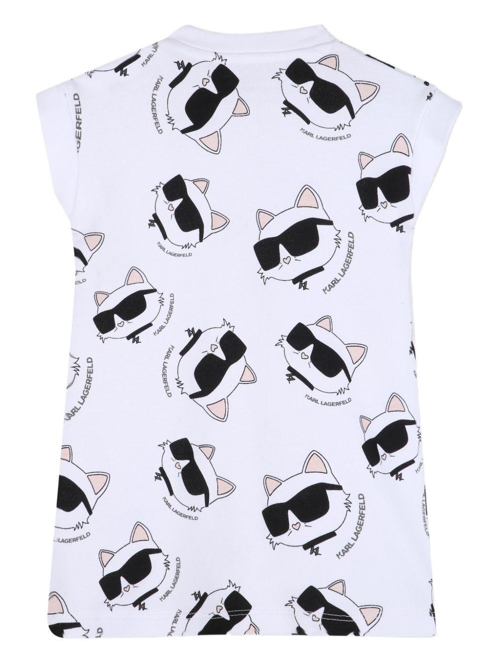 Abito per neonata Karl Lagerfield Kids bianca con stampa grafica gatto all - over - Rubino Kids