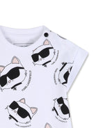 Abito per neonata Karl Lagerfield Kids bianca con stampa grafica gatto all - over - Rubino Kids