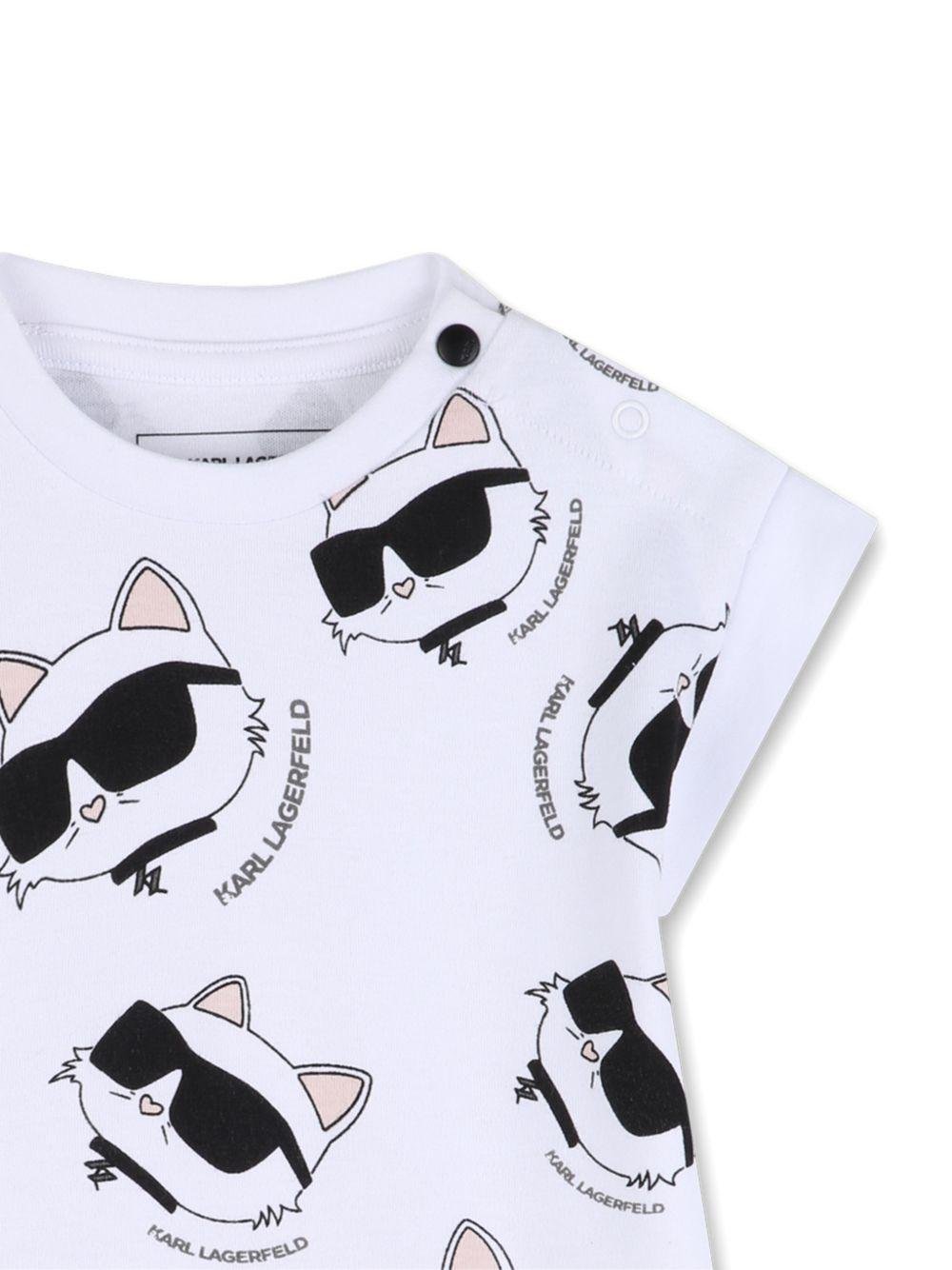 Abito per neonata Karl Lagerfield Kids bianca con stampa grafica gatto all - over - Rubino Kids