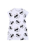 Abito per neonata Karl Lagerfield Kids bianca con stampa grafica gatto all - over - Rubino Kids