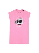 Abito per neonata Karl Lagerfield Kids rosa con stampa ikon choupette - Rubino Kids