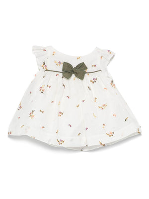 La Stupenderia white baby girl dress with floral embroidery and cap sleeves