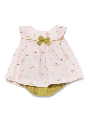La Stupenderia pink baby girl dress with floral embroidery