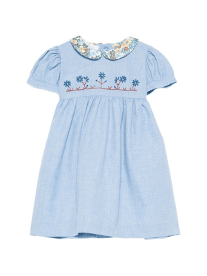 Abito per neonata Mariella Ferrari azzurro con colletto con stampa floreale