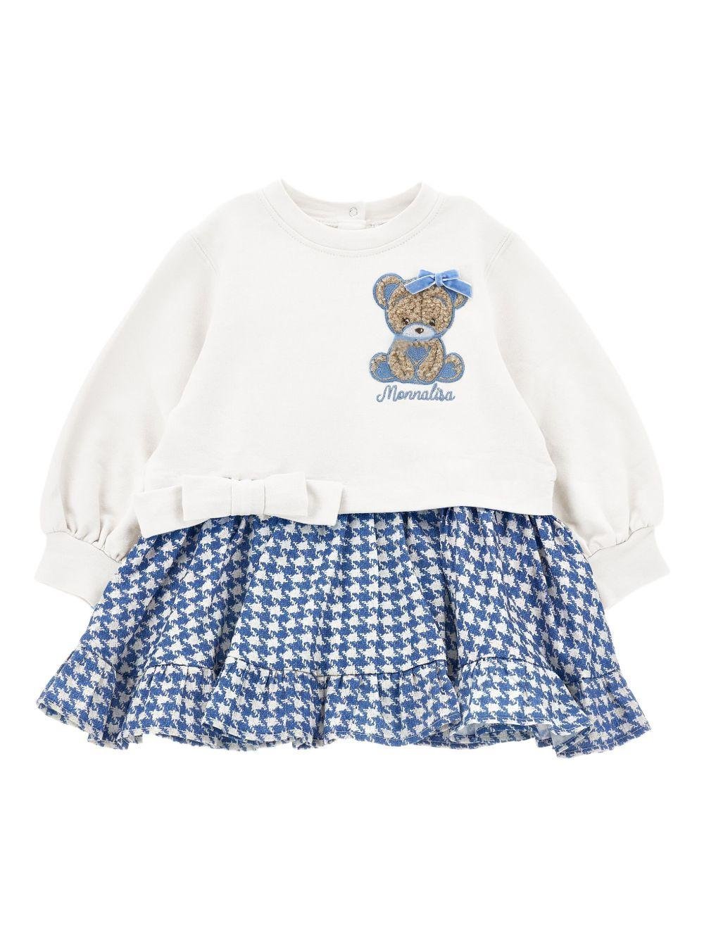 Abito per neonata Monnalisa azzurro con ricamo Bear - Rubino Kids