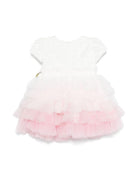 Abito per neonata Monnalisa bianco con balze con effetto sfumato rosa - Rubino Kids