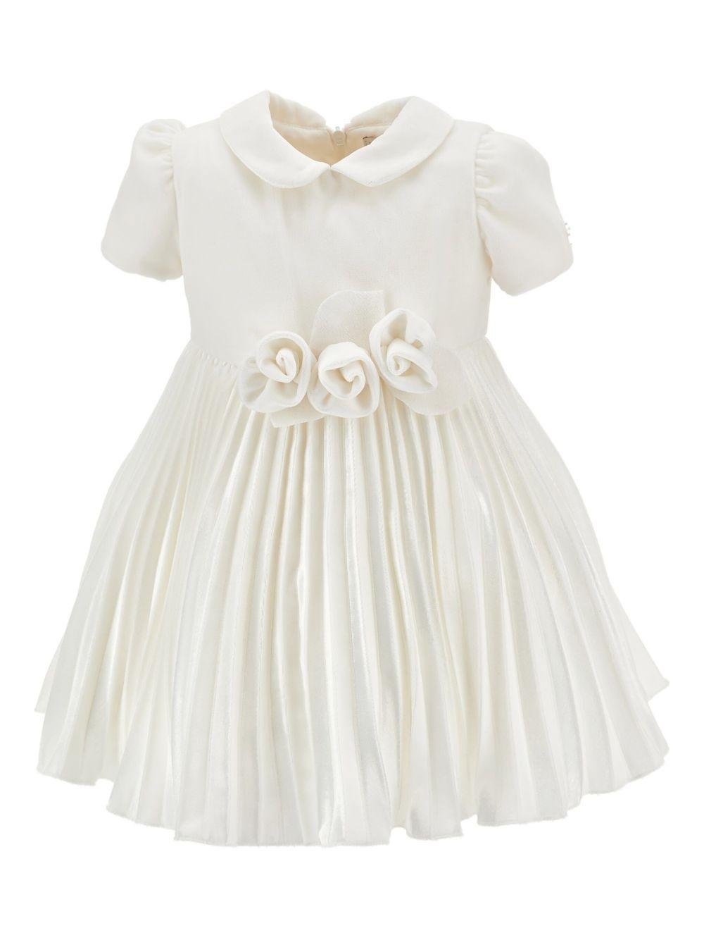 Abito per neonata Monnalisa bianco con colletto plissettato - Rubino Kids
