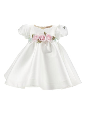 Abito per neonata Monnalisa bianco con dettaglio con fiocco e con fiore