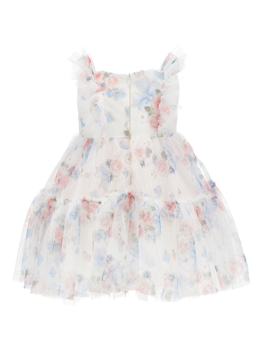 Abito per neonata Monnalisa bianco con stampa a fiori - Rubino Kids