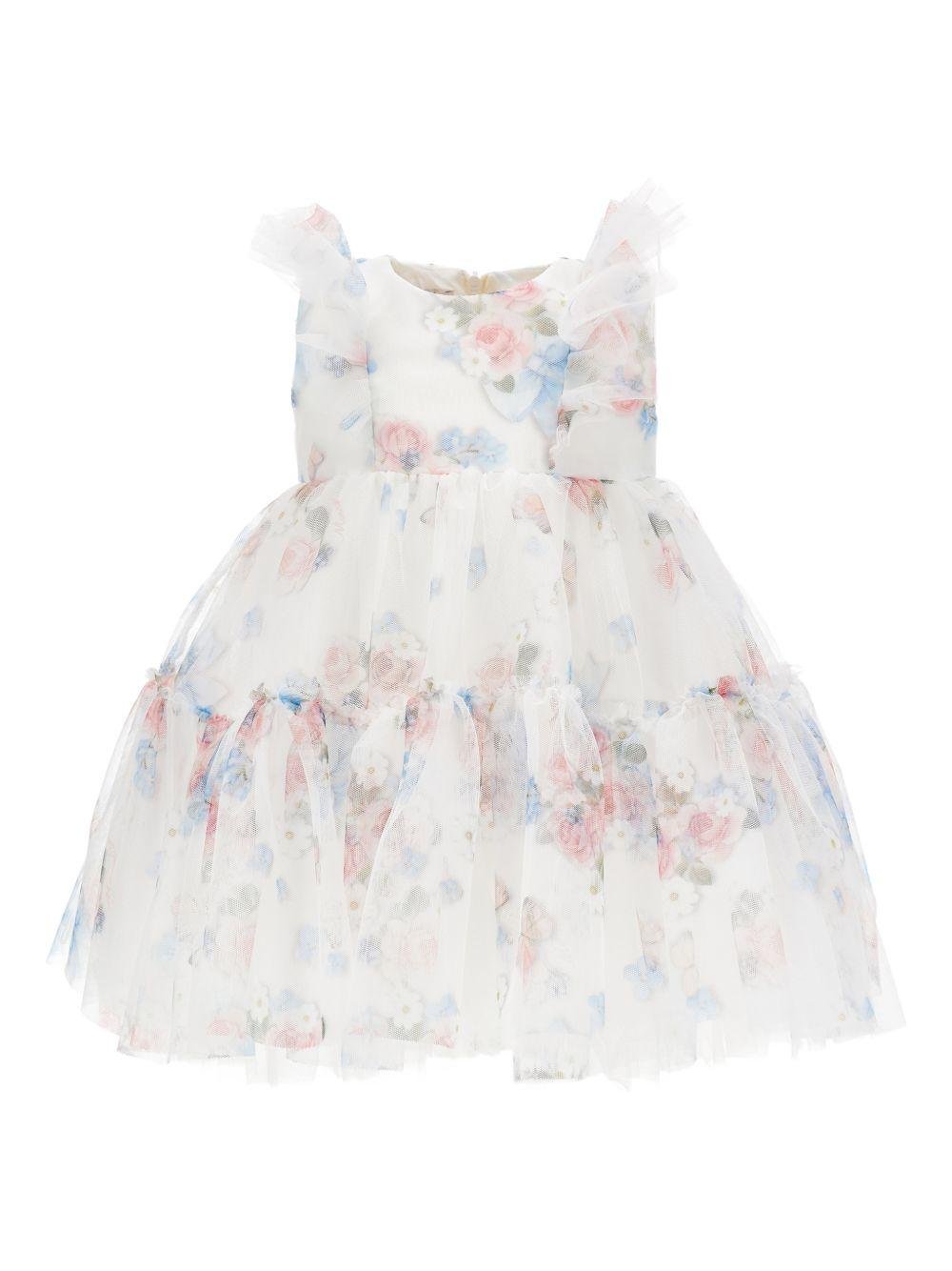 Abito per neonata Monnalisa bianco con stampa a fiori - Rubino Kids