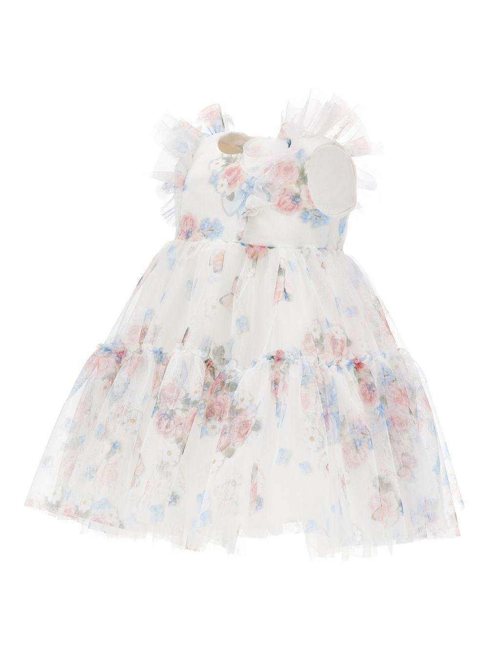 Abito per neonata Monnalisa bianco con stampa a fiori - Rubino Kids