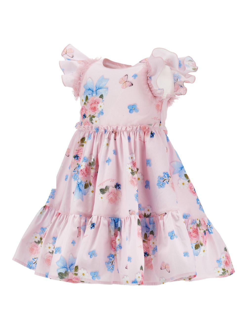 Abito per neonata Monnalisa rosa a fiori con ruches - Rubino Kids