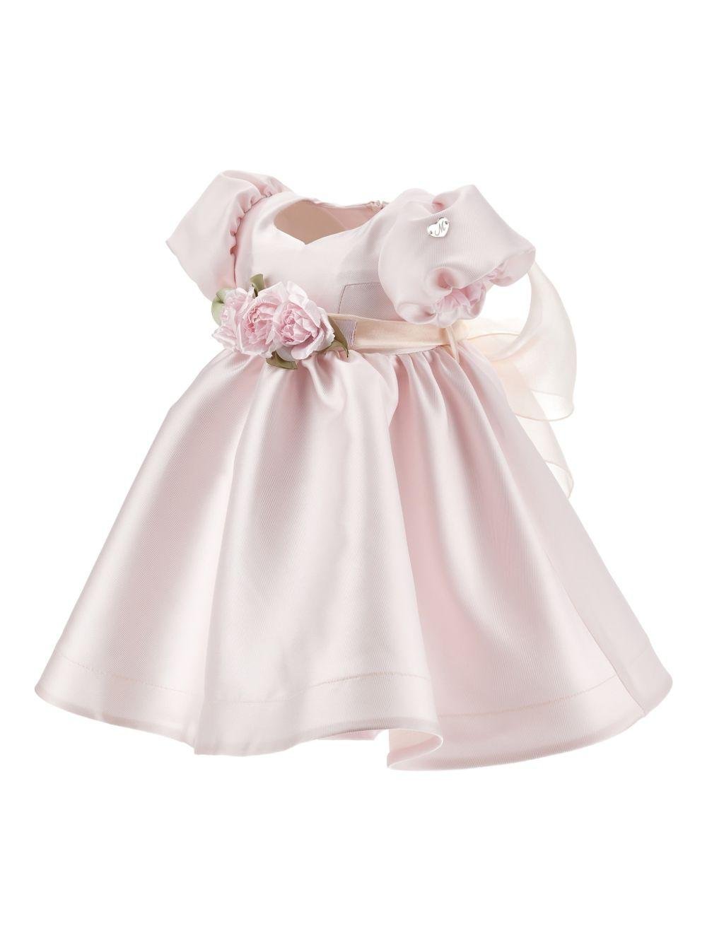 Abito per neonata Monnalisa rosa con dettaglio con fiocco e con fiore - Rubino Kids