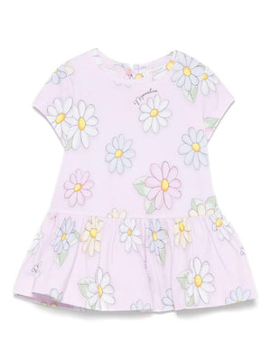 Monnalisa pink dress for baby girls with floral print