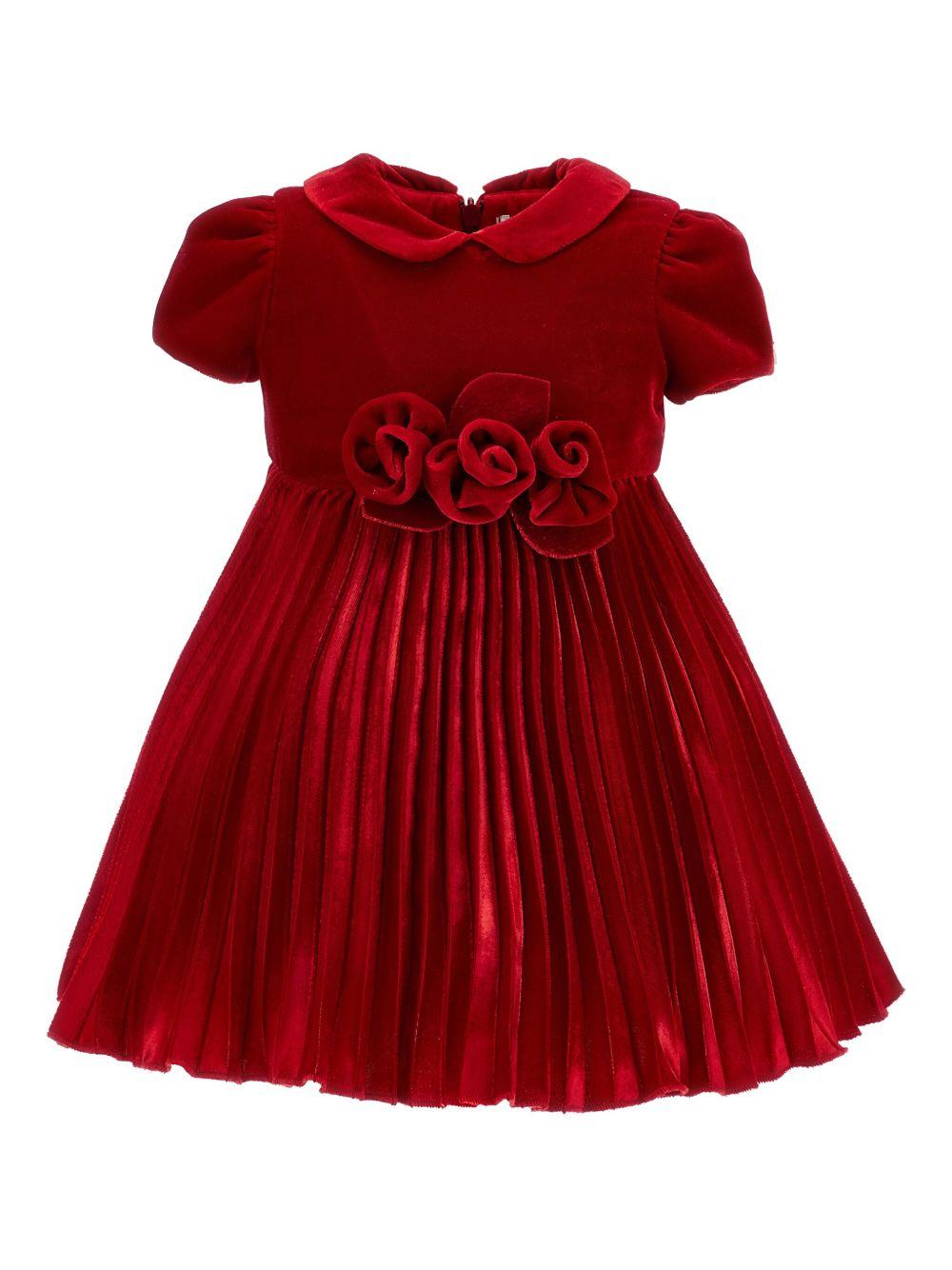 Abito per neonata Monnalisa rosso con colletto plissettato - Rubino Kids