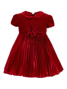 Abito per neonata Monnalisa rosso con colletto plissettato - Rubino Kids