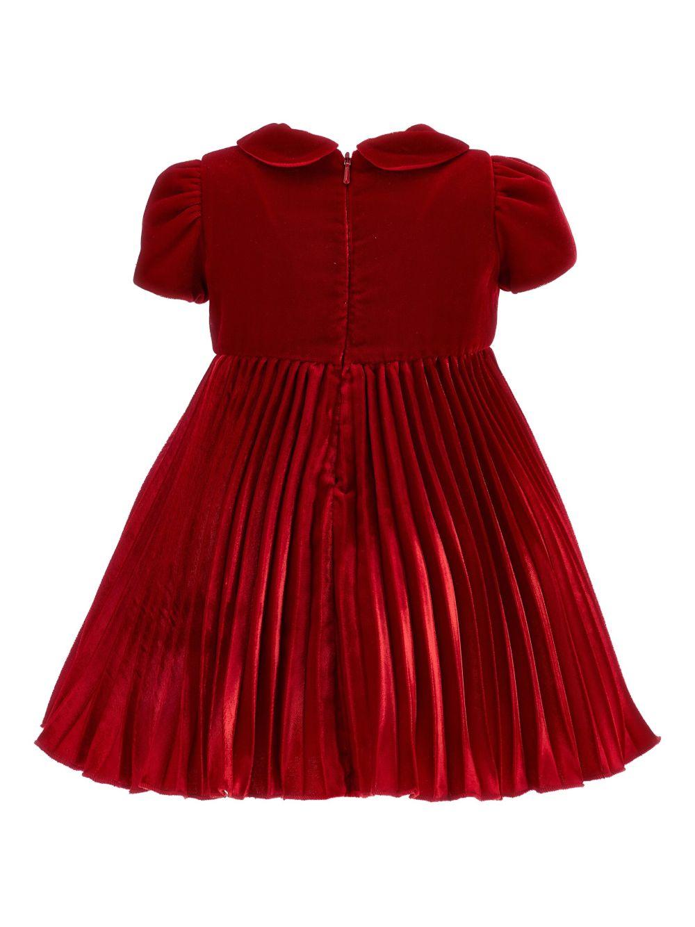 Abito per neonata Monnalisa rosso con colletto plissettato - Rubino Kids