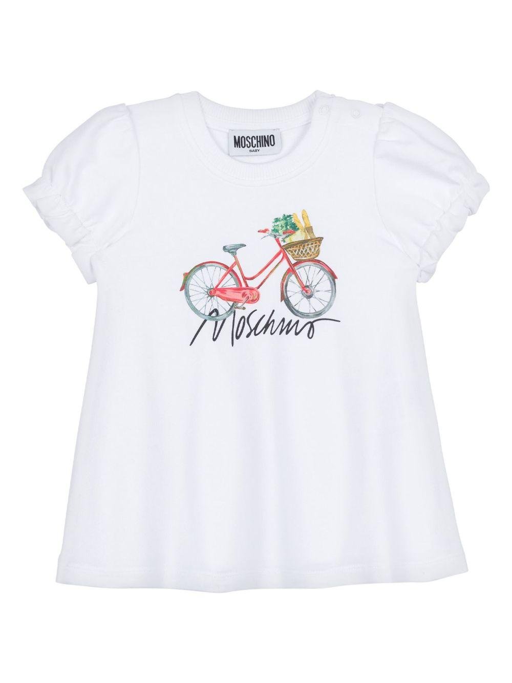 Abito per neonata Moschino Kids bianco con stampa con logo sul davanti - Rubino Kids
