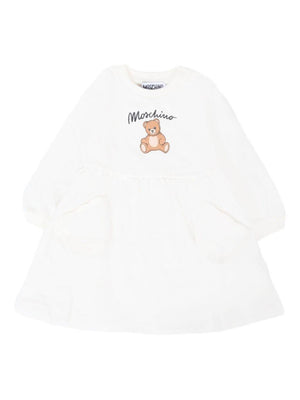 Moschino Kids white dress for baby girls with teddy print