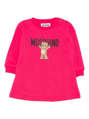 Moschino Kids fuchsia baby girl dress with teddy bear print