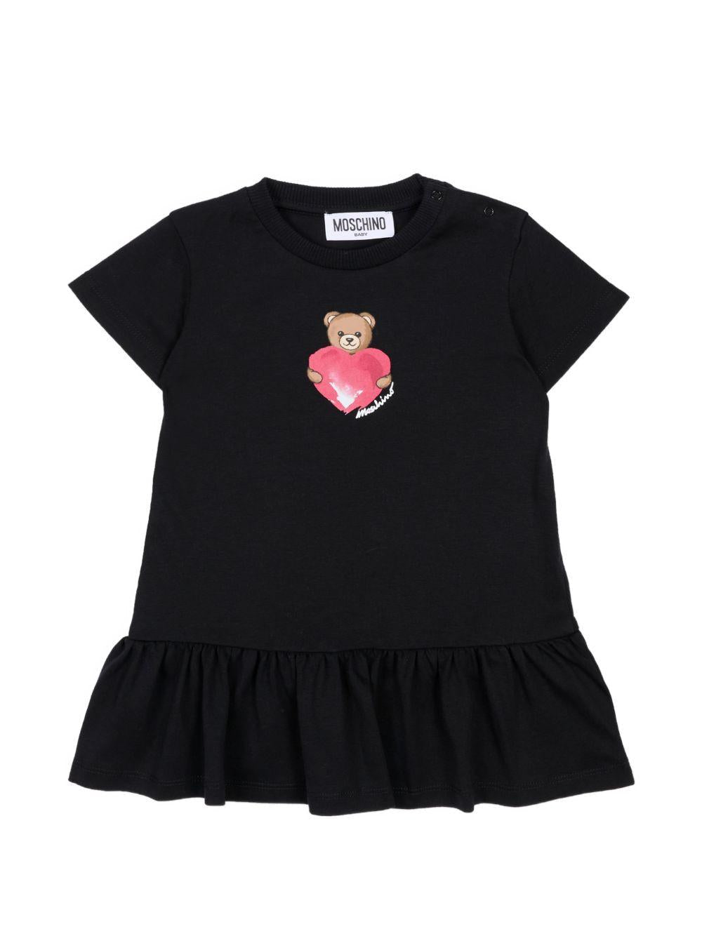 Abito per neonata Moschino Kids nero con stampa Teddy Bear - Rubino Kids