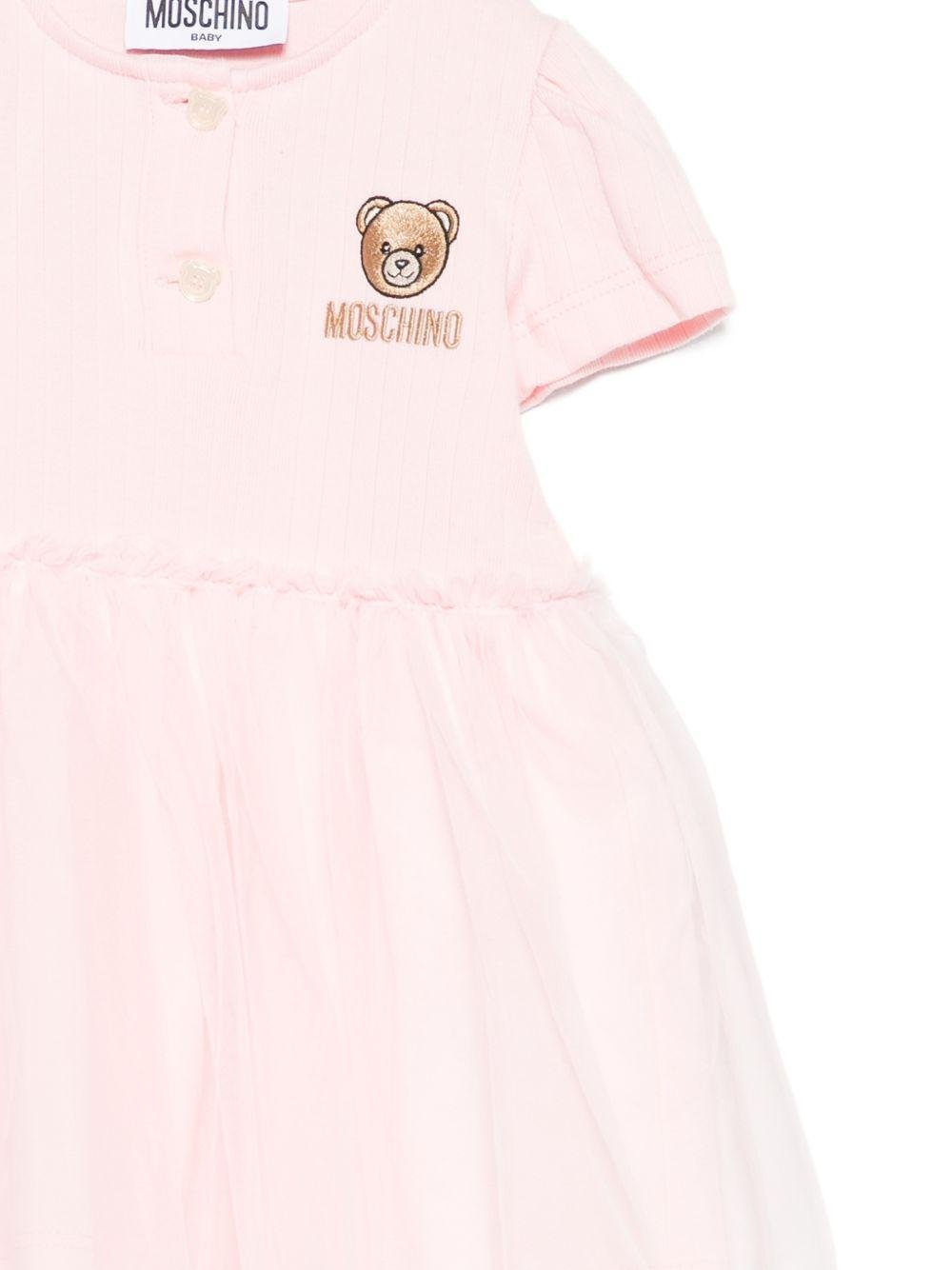 Abito per neonata Moschino Kids rosa con ricamo Teddy Bear - Rubino Kids