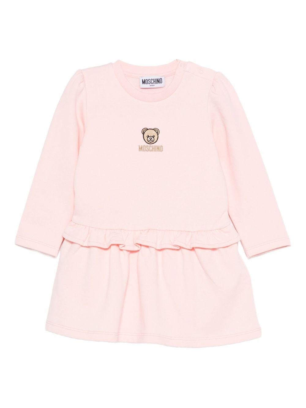 Abito per neonata Moschino Kids rosa con scollo rotondo - Rubino Kids