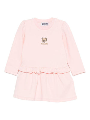 Moschino Kids pink dress for baby girls with round neckline