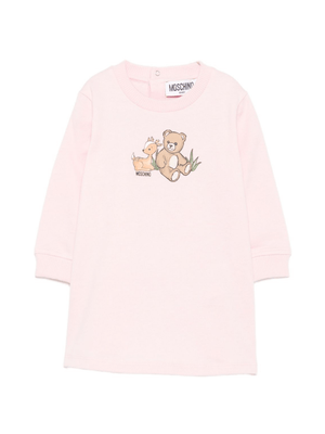 Abito per neonata Moschino Kids rosa con stampa orsetto