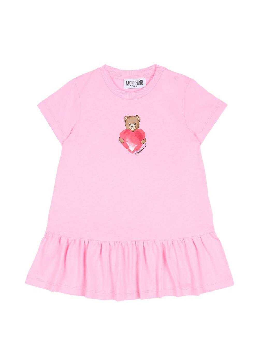Abito per neonata Moschino Kids rosa con stampa Teddy Bear - Rubino Kids