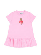 Abito per neonata Moschino Kids rosa con stampa Teddy Bear - Rubino Kids