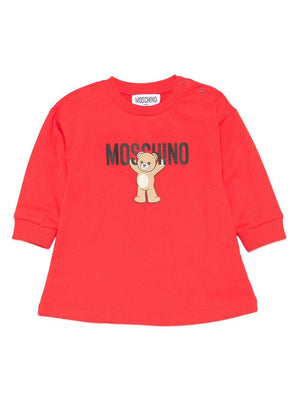 Moschino Kids red baby girl dress with Teddy Bear print