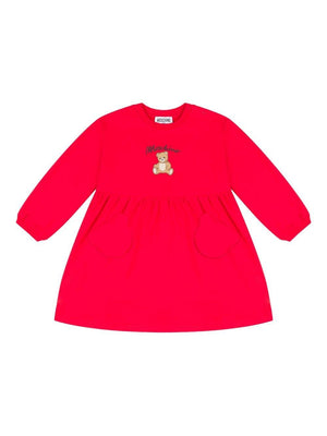 Moschino Kids red dress for baby girls with teddy print