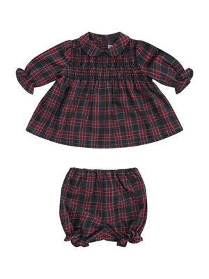 Abito per neonata Pepecè verde con motivo scozzese