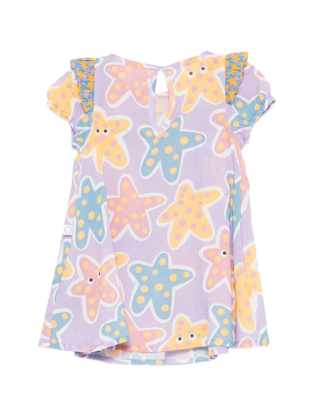 Abito per neonata Stella McCartney Kids viola con stampa stelle marine all - over - Rubino Kids