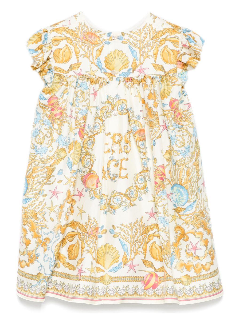 Abito per neonata Versace Kids beige con stampa barocca - Rubino Kids