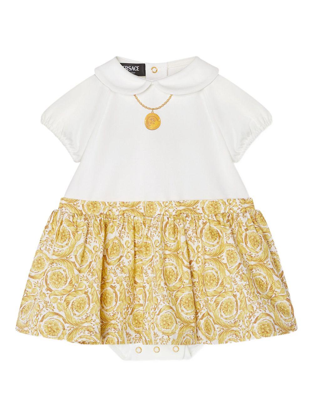 Abito per neonata Versace Kids bianco con stampa Barocco - Rubino Kids
