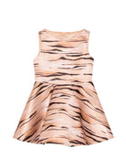 Abito smanicato per bambina Elisabetta Franchi La Mia Bambina beige con stampa animalier - Rubino Kids