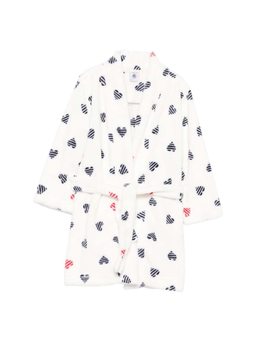 Accappatoio per bambina Petit Bateau bianco con motivo a cuori rossi e blu - Rubino Kids