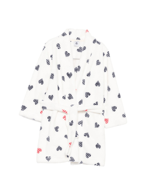 Petit Bateau white bathrobe for girls with red and blue heart motif
