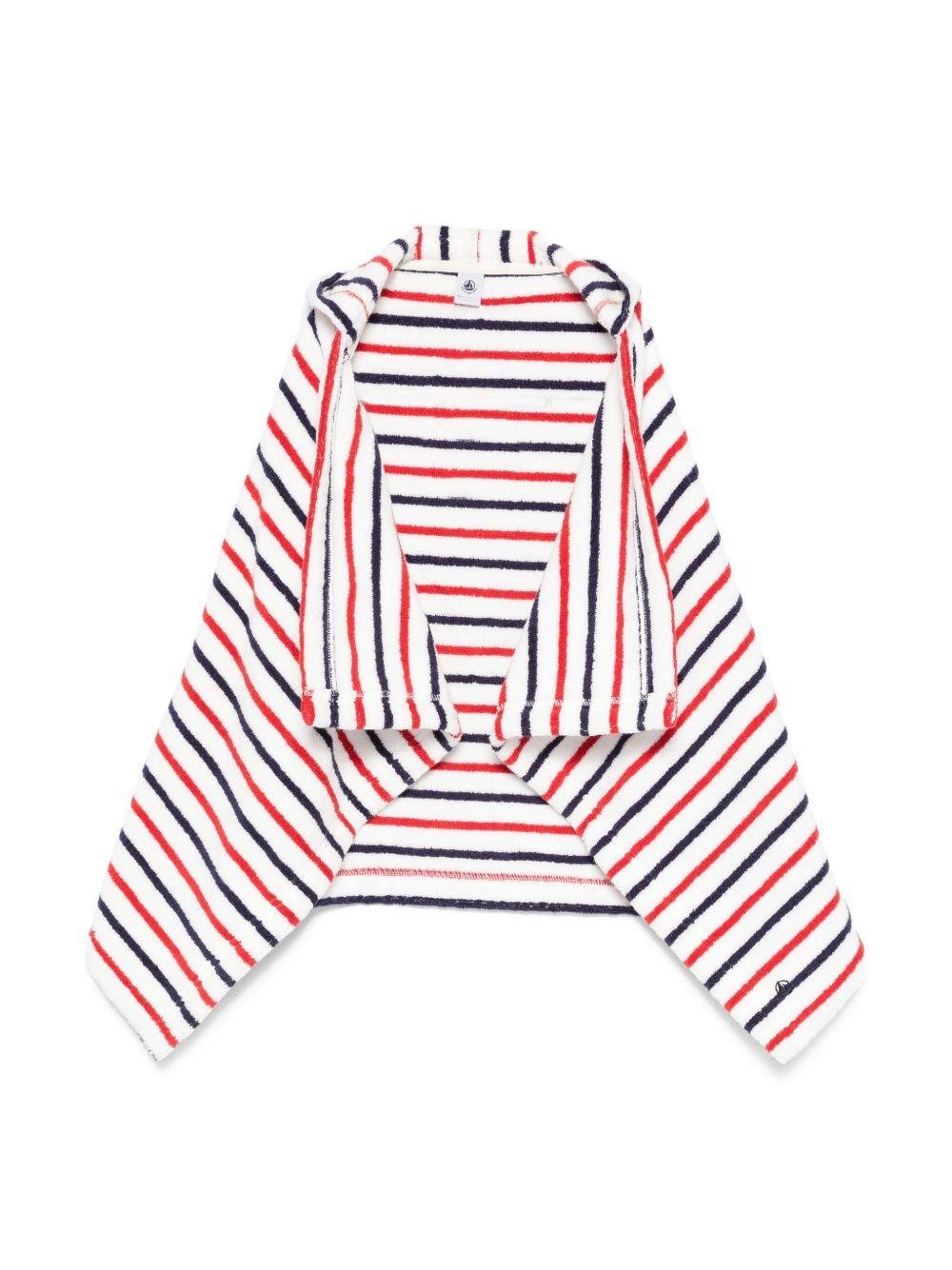 Accappatoio per bambini Petit Bateau bianco con design a righe rosse e blu - Rubino Kids