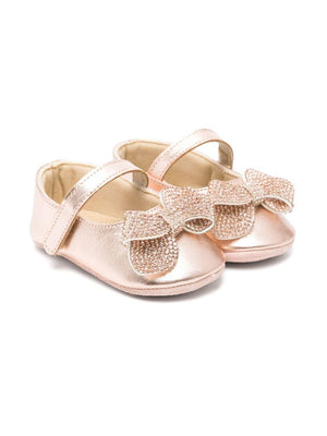 Ballerine con fiocco e cristalli per neonata BabyWalker oro con chiusura a strappo