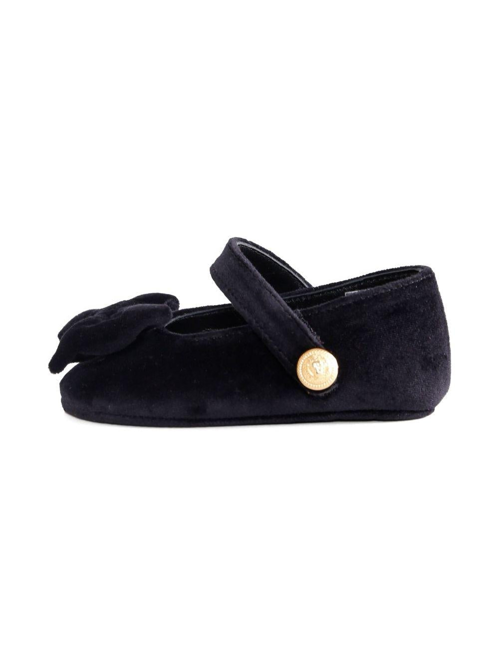 Ballerine in velluto per neonato Balmain Kids nero con fiocco - Rubino Kids
